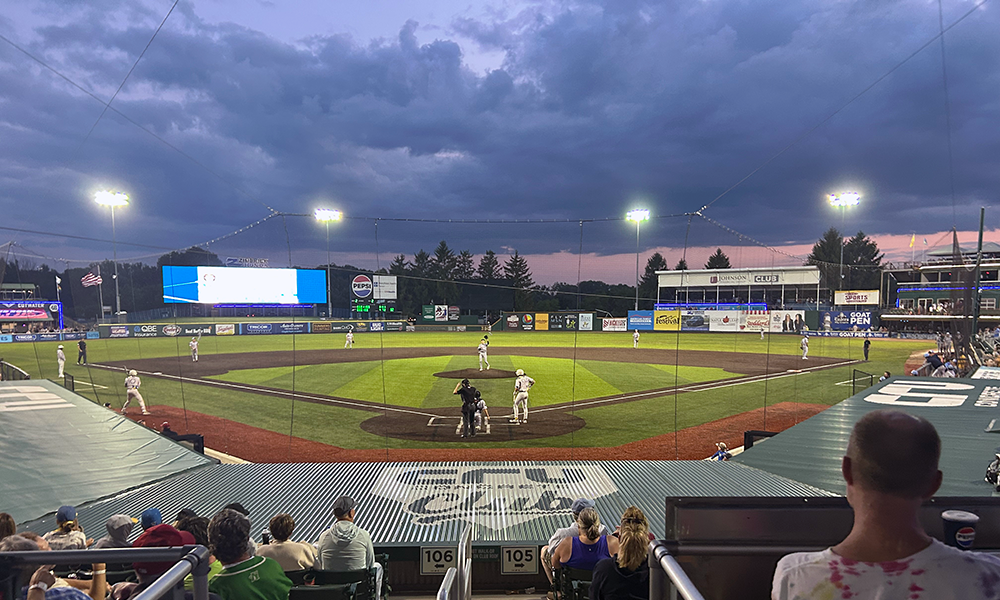Baseball game under the lights at Warner Park in Madison, Wisconsin.
